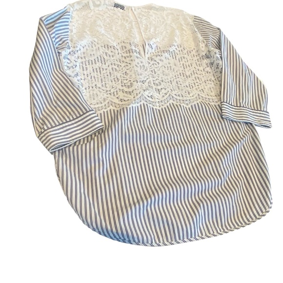 Sandro Navy & White Stripe Lace Detail Tunic Blouse size 2/4 - Picture 2 of 8